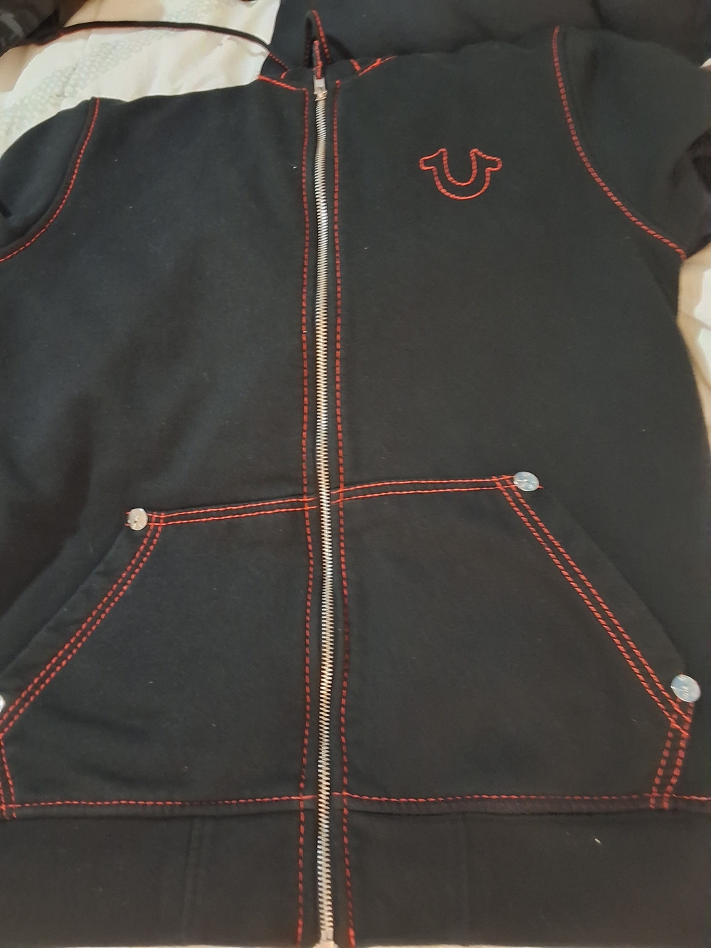 True Religion World Tour Zip Hoodie Black Red Contrast Stitch Logo Size Large - Picture 6 of 6